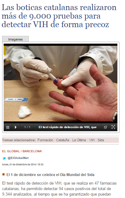 Las boticas catalanas realizaron más de 9.000 pruebas para detectar VIH de forma precoz    ElGlobalnet