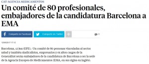 La Vanguardia informant del nou comite de suport per la candidatura de Barcelona com a seu de lEMA